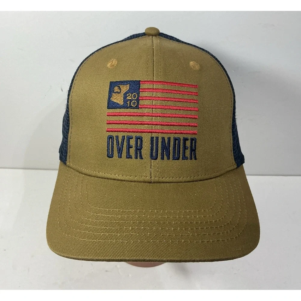 Over Under Mens Hat Khaki Tan Blue Mesh Back SnapBack Hunting Cap - Picture 2 of 7
